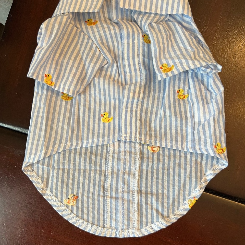 Dog Blue Stripes and Yellow Rubber Duckies Button Down Shirt (10-13 lbs dog)